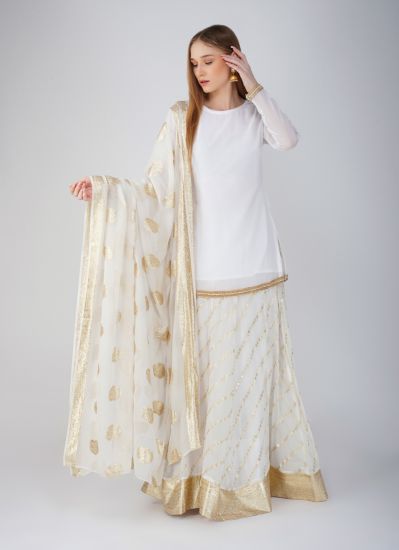 Buy Ivory Georgette Jacquard Lehenga