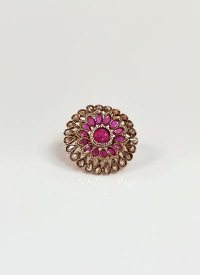 Ruby Flower Reverse American Diamonte Stone Ring