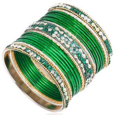Green Ornate Coloured Bangle Set