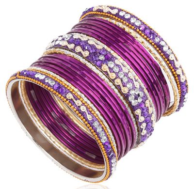Purple Ornate Coloured Bangle Set