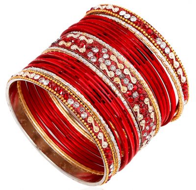 Red Ornate Coloured Bangle Set
