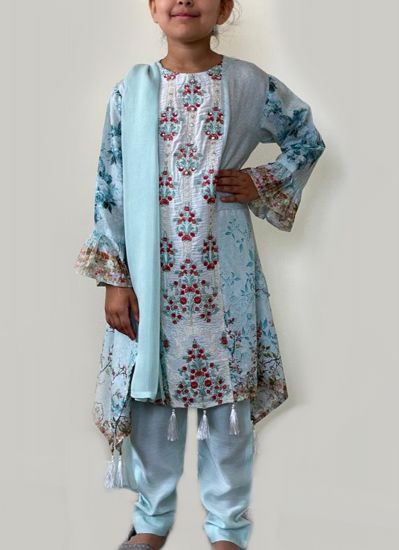 Kids Light Blue Printed Suit