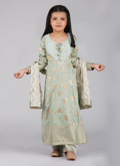 Buy Kids Mint Green Rayon Anarkali Suit Set
