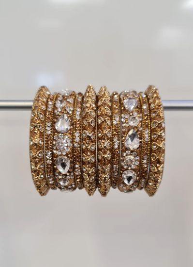 Gold Intricate Diamante Bangle Set