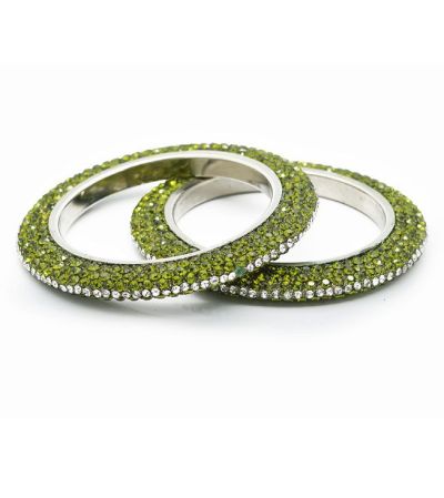 Moss Green Ornate Crystal Bangle Set