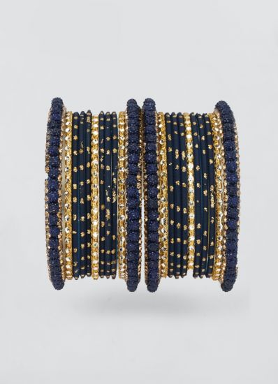 Navy Blue Aluminium With Beads Bangle Set