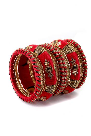 Red Kundan Embellished Bangle Set