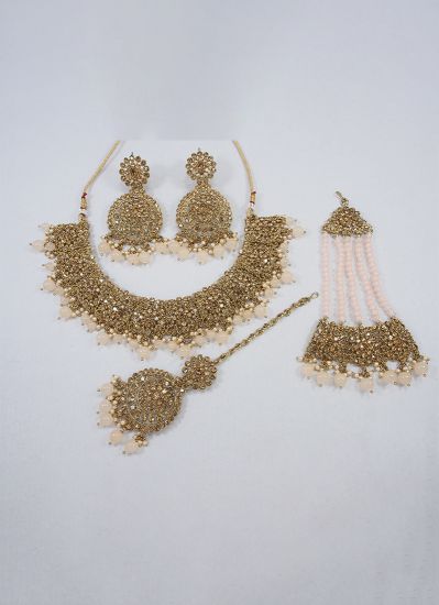 Peach Necklace Set with Tikka & Passa