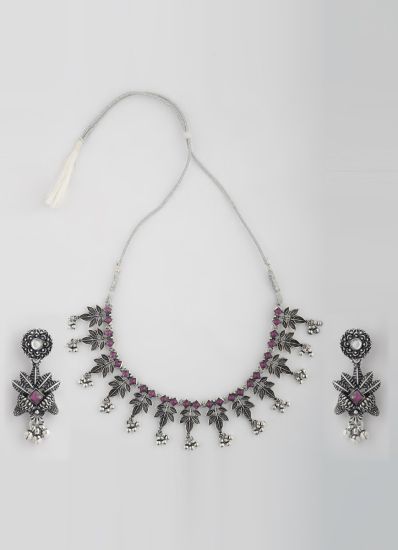 Lilac Oxidised Necklace Set