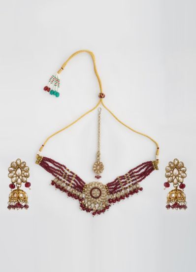 Maroon Crystal Choker Necklace Set