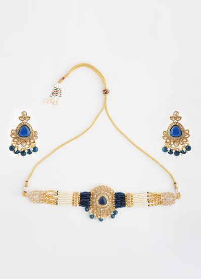 Navy Blue Crystal Choker Necklace Set