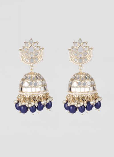 Navy Blue Mirror Jhumki Earrings