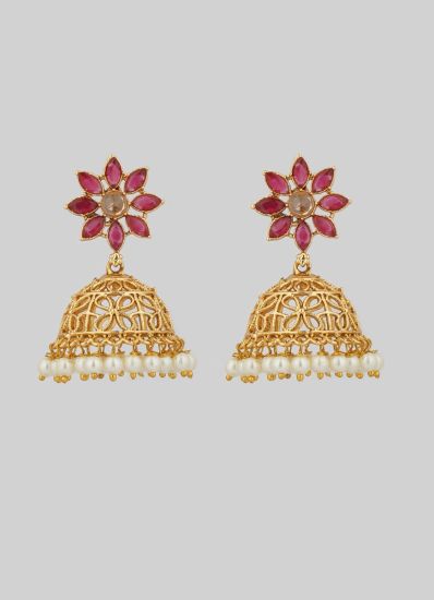 Gold Brass Base Jhumki Earrings