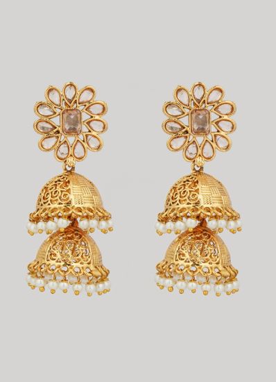 Gold Double Layer Intricate Jhumki Earrings