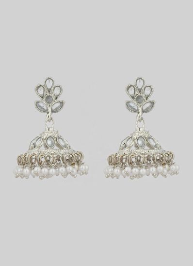 Silver Zircon Pearl Droplets Jhumki Earrings