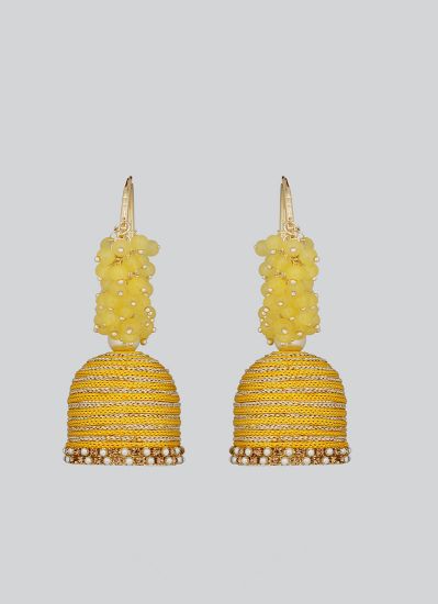Yellow Threadwork Jhumki Style Earrings