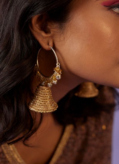 Gold Bell Shape Jhumki Earrings
