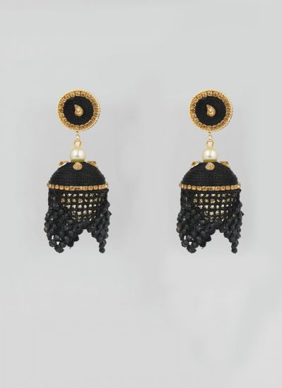 Buy Black Threadwork With Pearl Lace Earrings