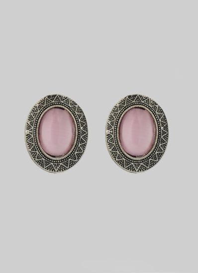 Silver Oxidised Lilac Stone Earrings