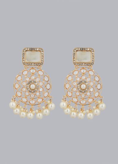 Gold Diamonte Pearl Jumki Earrings