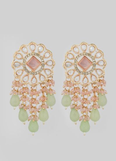Rose Gold Diamonte Pearl Jumki Earrings