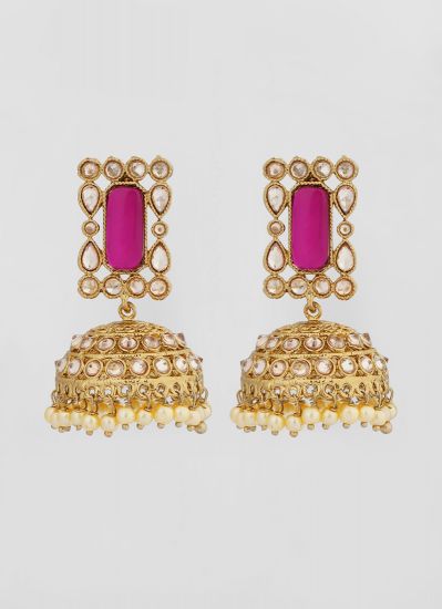 Ruby Jumki American Diamond Glass Beads Earrings