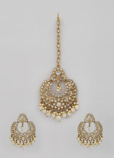 Diamonte Pearl Earring and Tikka Set