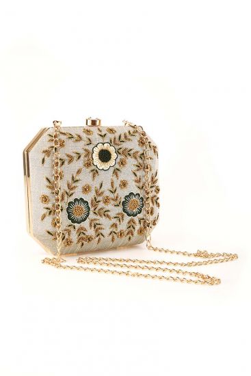 Grey Threaded Octogon Box Clutch