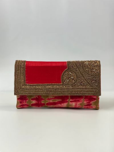 Maroon Tie Dye Silk Embroidered Handbag