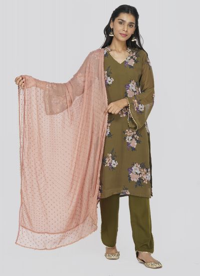 Moss Green Floral Printed Palazzo Suit Set
