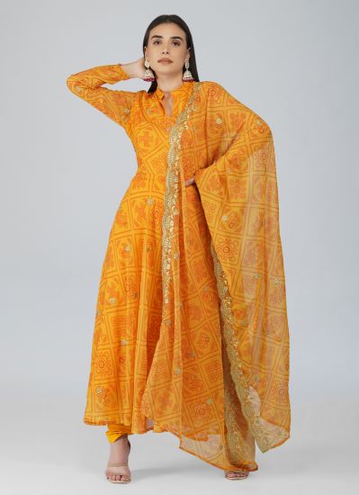 Yellow Bandhani Printed Bias Cut Suit Set