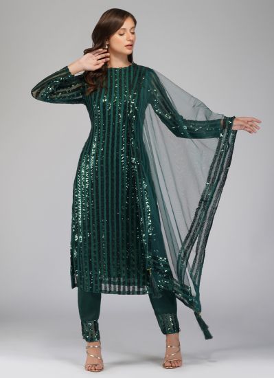 Buy Green Net Sequins Straight Cut Suit Set in UK - Style ID: LS-6127 ...