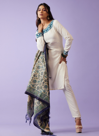 Buy Ivory Rayon Shift Style Digital Silk Dupatta Suit Set