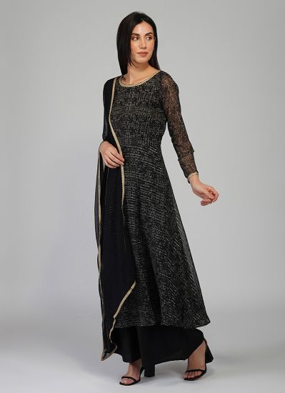 Buy Black Lurex Indian Suit with Palazzo & Dupatta
