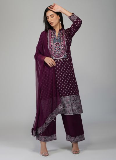Buy Maroon Rayon Indian Suit with Trouser & Dupatta