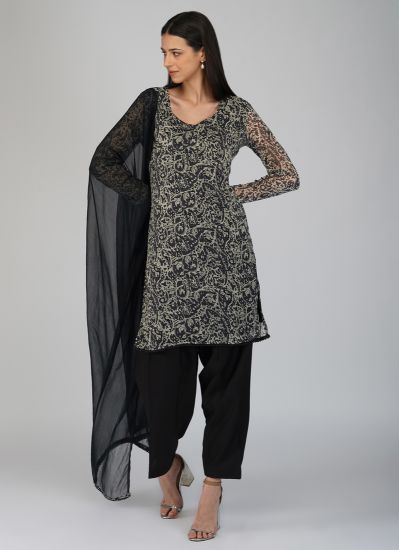 Black Paisley Printed Shift Style Suit Set
