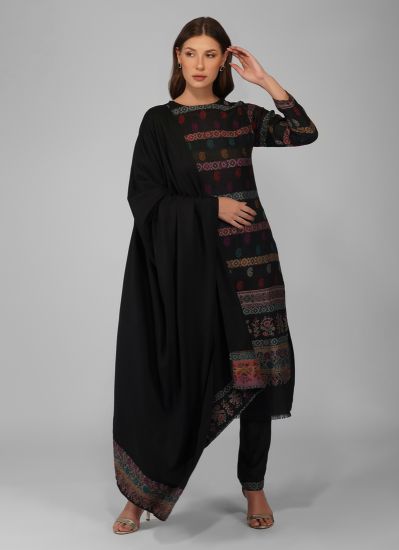 Buy Black Shawl Suit with Trouser & Dupatta