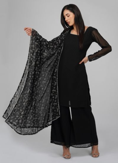 Buy Black Dobby Indian Suit with Palazzo & Dupatta