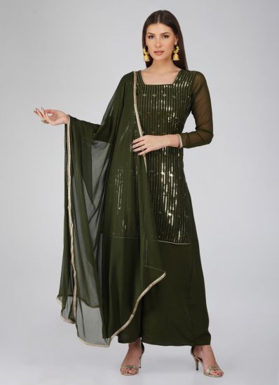 Green Georgette Shift Style Palazzo Suit Set