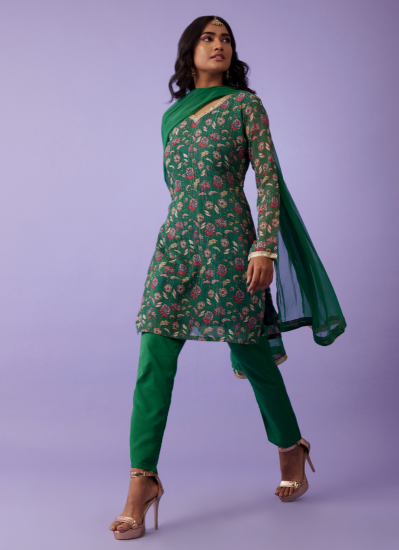 Buy Green Lurex Kameez Salwar Suit Set