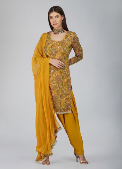 Buy Mustard Georgette Kameez Salwar Suit Set