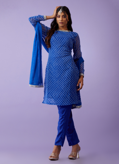 Buy Blue Chiffon Shift Style Trouser Suit Set