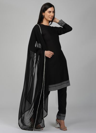 Buy Black Rayon Indian Suit with Trouser & Dupatta