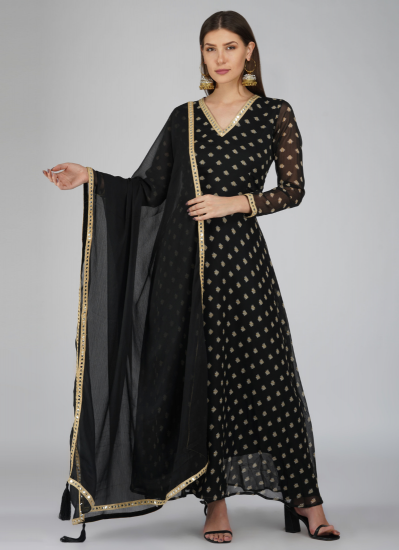 Buy Black Georgette Indian Suit with Churidar & Dupatta




















