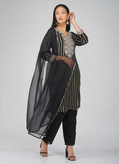 Buy Black Rayon Sequin Embroidered Sharara Suit Set