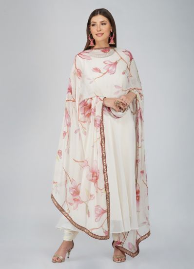 Buy White Georgette Floral Printed Dupatta Suit Set In Uk - Style Id 