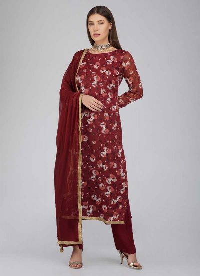 Buy Wine Floral Print Palazzo Suit Set