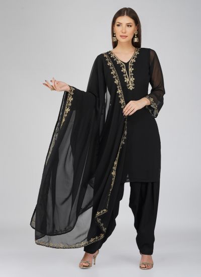 Black Georgette Salwar Suit With Embroidery