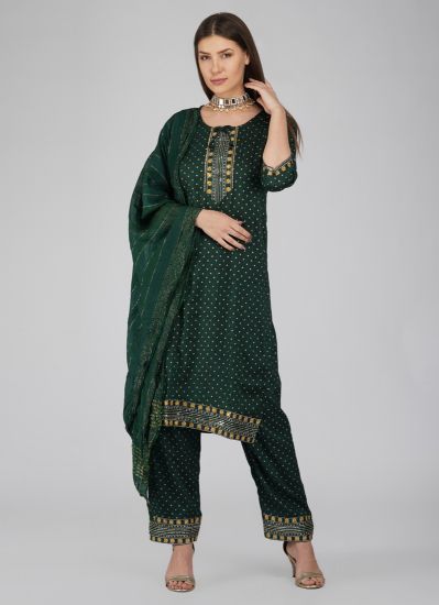 Buy Dark Green Cotton Straight Cut Trouser Suit Set