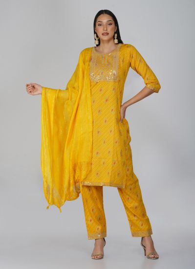 Yellow Gold Zari Embroidered Suit Set